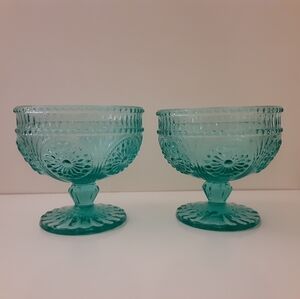 Pioneer Woman Adeline Footed Teal Glass Dessert Bowls - Set of 2